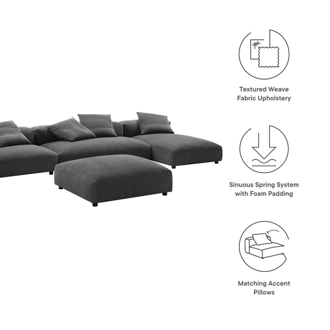 Modway EEI-7033 Solace 4-Piece Modular Upholstered Fabric Sectional Sofa With Ottoman - Plaza Home Decor