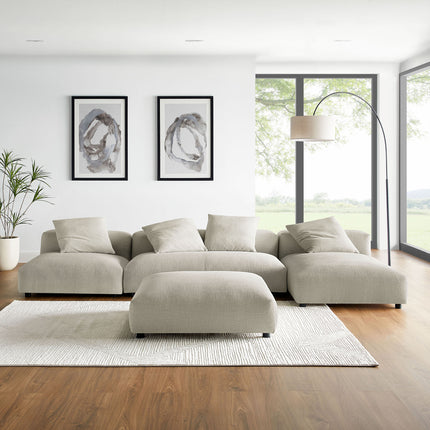 Modway EEI-7033 Solace 4-Piece Modular Upholstered Fabric Sectional Sofa With Ottoman - Plaza Home Decor