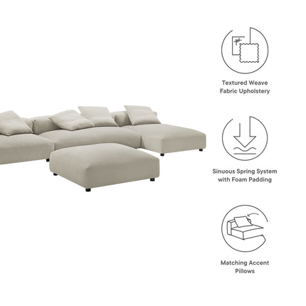 Modway EEI-7033 Solace 4-Piece Modular Upholstered Fabric Sectional Sofa With Ottoman - Plaza Home Decor