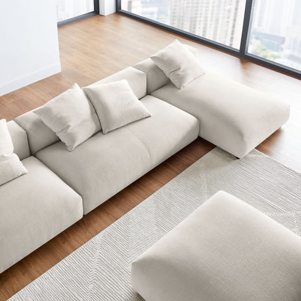 Modway EEI-7033 Solace 4-Piece Modular Upholstered Fabric Sectional Sofa With Ottoman - Plaza Home Decor
