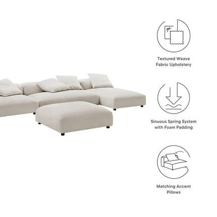 Modway EEI-7033 Solace 4-Piece Modular Upholstered Fabric Sectional Sofa With Ottoman - Plaza Home Decor