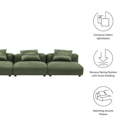 Modway EEI-7034 Solace 3-Piece Modular Corduroy Upholstered Sofa - Plaza Home Decor