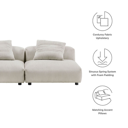 Modway EEI-7036 Solace 2-Piece Modular Corduroy Upholstered Sofa - Plaza Home Decor