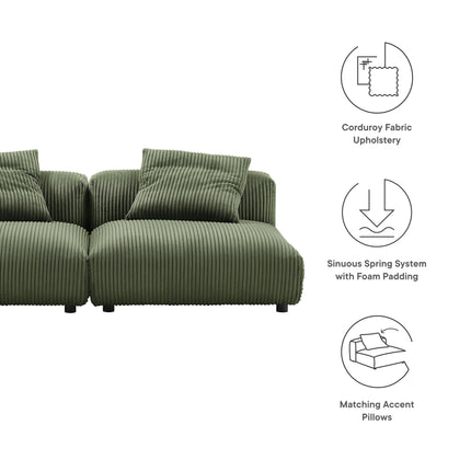 Modway EEI-7036 Solace 2-Piece Modular Corduroy Upholstered Sofa - Plaza Home Decor