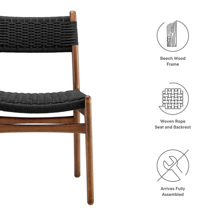 Modway EEI-7044 Wynn Rope and Wood Dining Side Chairs Set of 2 Modway