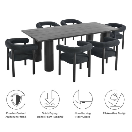 Modway EEI-7062 Nautica 7-Piece Rectangular Outdoor Patio Aluminum Dining Table and Chairs Set Modway