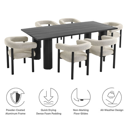 Modway EEI-7062 Nautica 7-Piece Rectangular Outdoor Patio Aluminum Dining Table and Chairs Set Modway