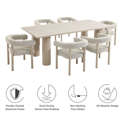 Modway EEI-7062 Nautica 7-Piece Rectangular Outdoor Patio Aluminum Dining Table and Chairs Set Modway