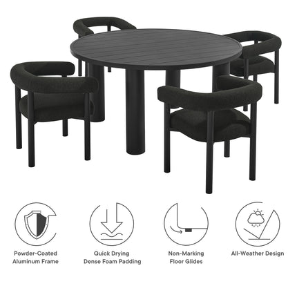 Modway EEI-7063 Nautica 5-Piece Round Outdoor Patio Aluminum Dining Table and Chairs Set Modway