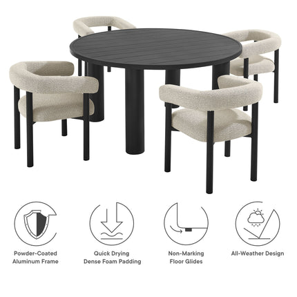 Modway EEI-7063 Nautica 5-Piece Round Outdoor Patio Aluminum Dining Table and Chairs Set Modway