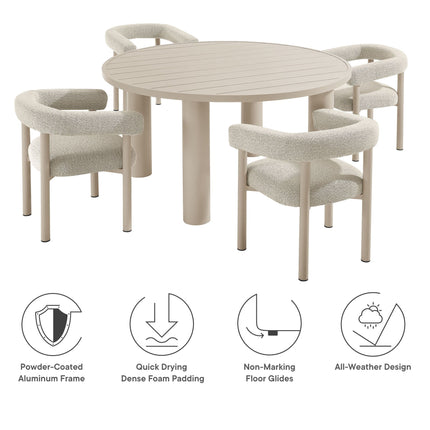 Modway EEI-7063 Nautica 5-Piece Round Outdoor Patio Aluminum Dining Table and Chairs Set Modway