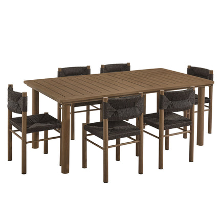 Modway EEI-7064 Parkland 7-Piece Rectangular Outdoor Patio Rattan and Aluminum Dining Table and Chairs Set Modway