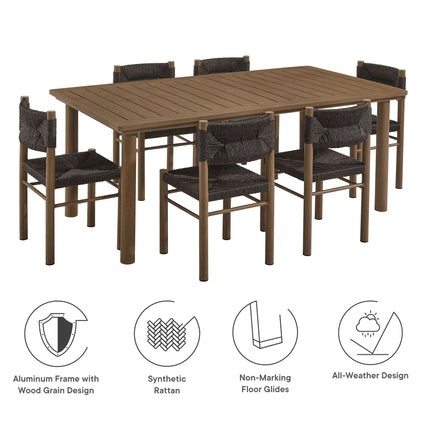 Modway EEI-7064 Parkland 7-Piece Rectangular Outdoor Patio Rattan and Aluminum Dining Table and Chairs Set Modway