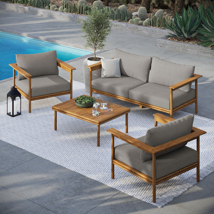 Modway EEI-7065 Wren 4-Piece Outdoor Patio Teak Wood Furniture Set Modway