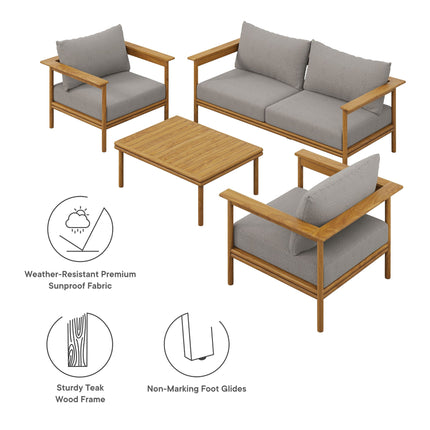 Modway EEI-7065 Wren 4-Piece Outdoor Patio Teak Wood Furniture Set Modway