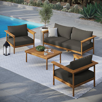 Modway EEI-7065 Wren 4-Piece Outdoor Patio Teak Wood Furniture Set Modway