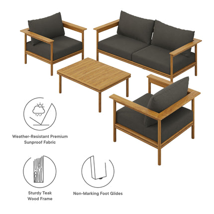 Modway EEI-7065 Wren 4-Piece Outdoor Patio Teak Wood Furniture Set Modway