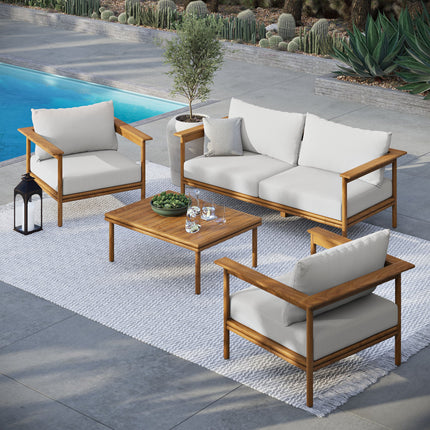 Modway EEI-7065 Wren 4-Piece Outdoor Patio Teak Wood Furniture Set Modway