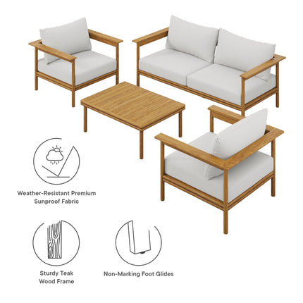 Modway EEI-7065 Wren 4-Piece Outdoor Patio Teak Wood Furniture Set Modway