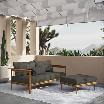 Modway EEI-7066 Wren 2-Piece Outdoor Patio Teak Wood Sofa and Ottoman Set Modway