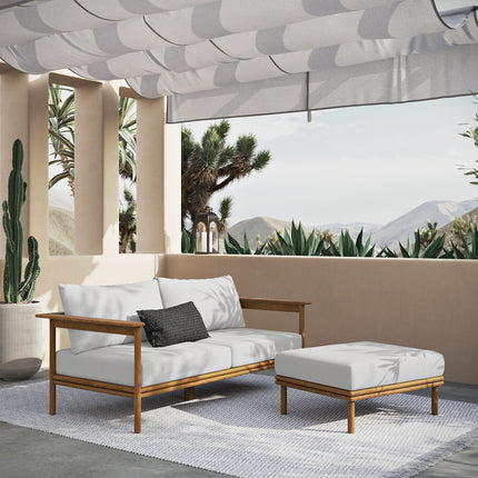 Modway EEI-7066 Wren 2-Piece Outdoor Patio Teak Wood Sofa and Ottoman Set Modway