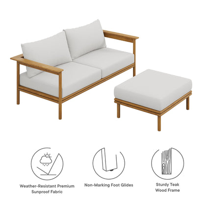 Modway EEI-7066 Wren 2-Piece Outdoor Patio Teak Wood Sofa and Ottoman Set Modway