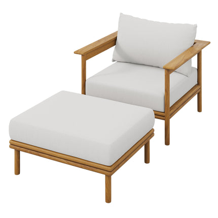 Modway EEI-7067 Wren Outdoor Patio Teak Wood Armchair and Ottoman Set Modway
