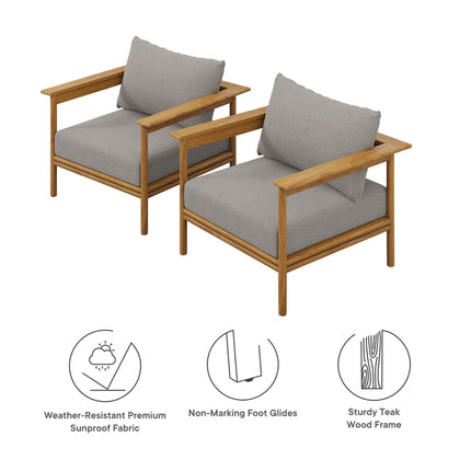 Modway EEI-7068 Wren Outdoor Patio Teak Wood Armchair Set of 2 Modway