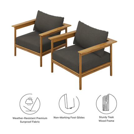 Modway EEI-7068 Wren Outdoor Patio Teak Wood Armchair Set of 2 Modway