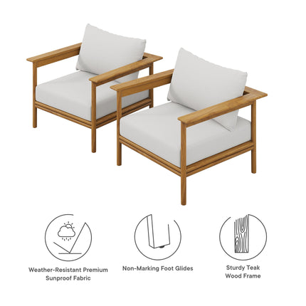 Modway EEI-7068 Wren Outdoor Patio Teak Wood Armchair Set of 2 Modway