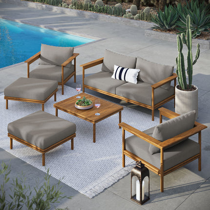 Modway EEI-7069 Wren 6-Piece Outdoor Patio Teak Wood Furniture Set Modway
