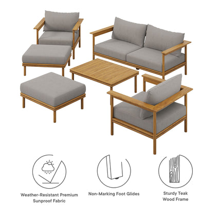 Modway EEI-7069 Wren 6-Piece Outdoor Patio Teak Wood Furniture Set Modway