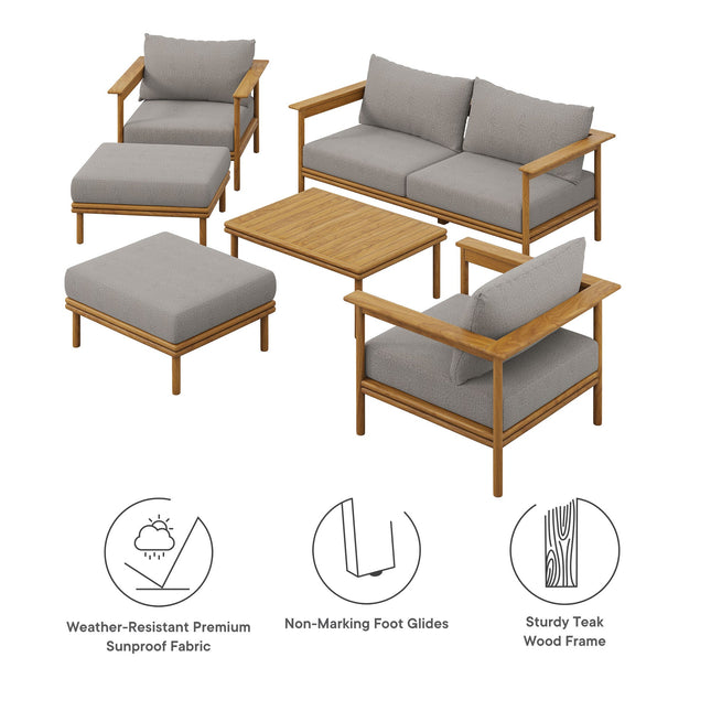 Modway EEI-7069 Wren 6-Piece Outdoor Patio Teak Wood Furniture Set Modway