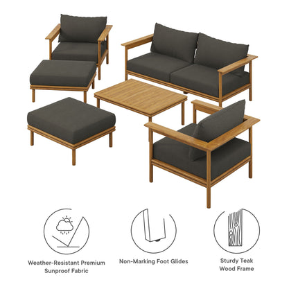 Modway EEI-7069 Wren 6-Piece Outdoor Patio Teak Wood Furniture Set Modway