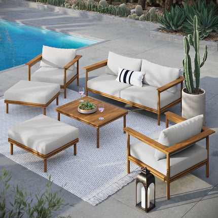 Modway EEI-7069 Wren 6-Piece Outdoor Patio Teak Wood Furniture Set Modway