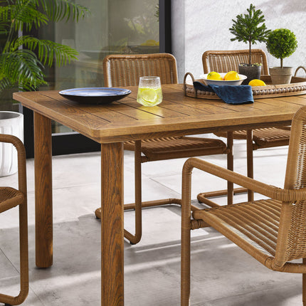 Modway EEI-7073 Abacus 7-Piece Rectangular Outdoor Patio Aluminum Dining Table Set with Rattan Armchairs Modway