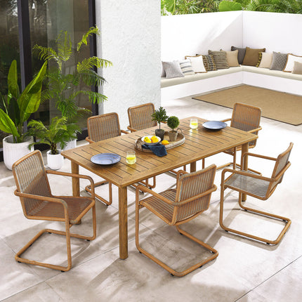 Modway EEI-7073 Abacus 7-Piece Rectangular Outdoor Patio Aluminum Dining Table Set with Rattan Armchairs Modway
