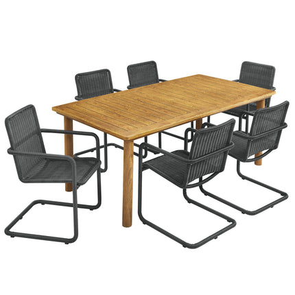 Modway EEI-7073 Abacus 7-Piece Rectangular Outdoor Patio Aluminum Dining Table Set with Rattan Armchairs Modway