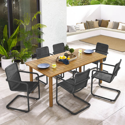 Modway EEI-7073 Abacus 7-Piece Rectangular Outdoor Patio Aluminum Dining Table Set with Rattan Armchairs Modway