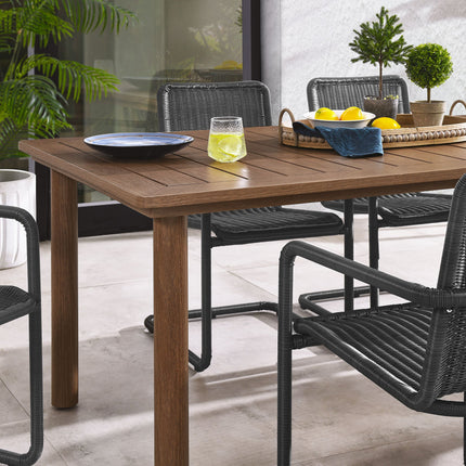 Modway EEI-7073 Abacus 7-Piece Rectangular Outdoor Patio Aluminum Dining Table Set with Rattan Armchairs Modway