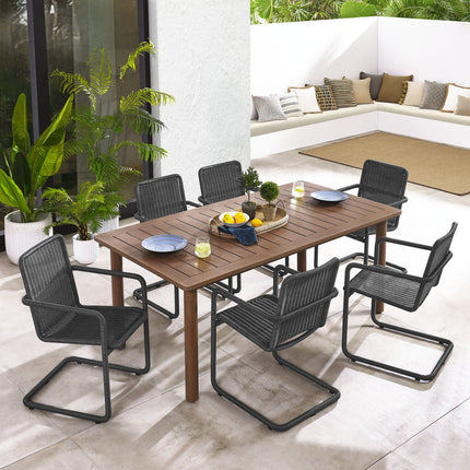 Modway EEI-7073 Abacus 7-Piece Rectangular Outdoor Patio Aluminum Dining Table Set with Rattan Armchairs Modway