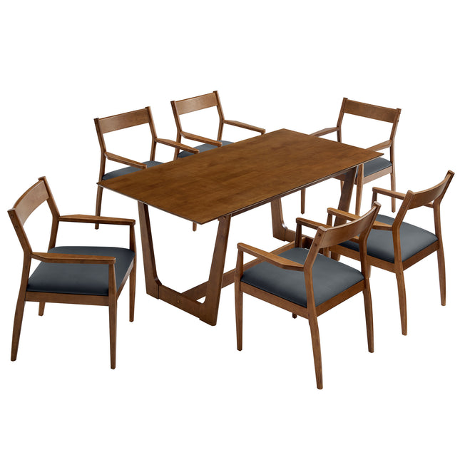 Modway EEI-7075 Solara 7-Piece Wood Dining Set with Vegan Leather Armchairs - Plaza Home Decor