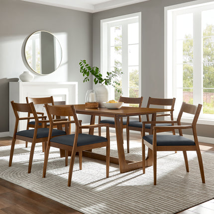 Modway EEI-7075 Solara 7-Piece Wood Dining Set with Vegan Leather Armchairs - Plaza Home Decor