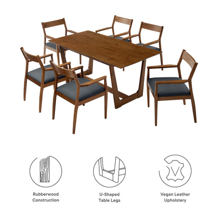 Modway EEI-7075 Solara 7-Piece Wood Dining Set with Vegan Leather Armchairs - Plaza Home Decor
