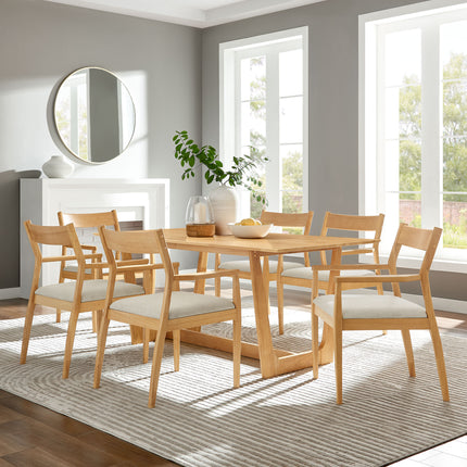 Modway EEI-7076 Solara 7-Piece Wood Dining Set with Fabric Upholstered Armchairs - Plaza Home Decor