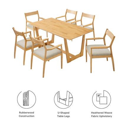 Modway EEI-7076 Solara 7-Piece Wood Dining Set with Fabric Upholstered Armchairs - Plaza Home Decor
