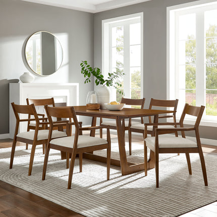 Modway EEI-7076 Solara 7-Piece Wood Dining Set with Fabric Upholstered Armchairs - Plaza Home Decor