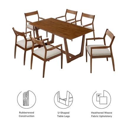 Modway EEI-7076 Solara 7-Piece Wood Dining Set with Fabric Upholstered Armchairs - Plaza Home Decor