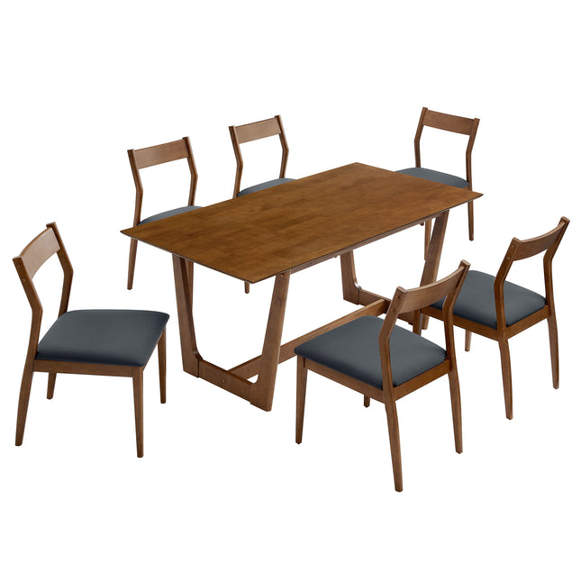 Modway EEI-7078 Solara 7-Piece Wood Dining Set with Vegan Leather Side Chairs - Plaza Home Decor