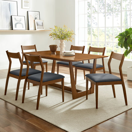 Modway EEI-7078 Solara 7-Piece Wood Dining Set with Vegan Leather Side Chairs - Plaza Home Decor